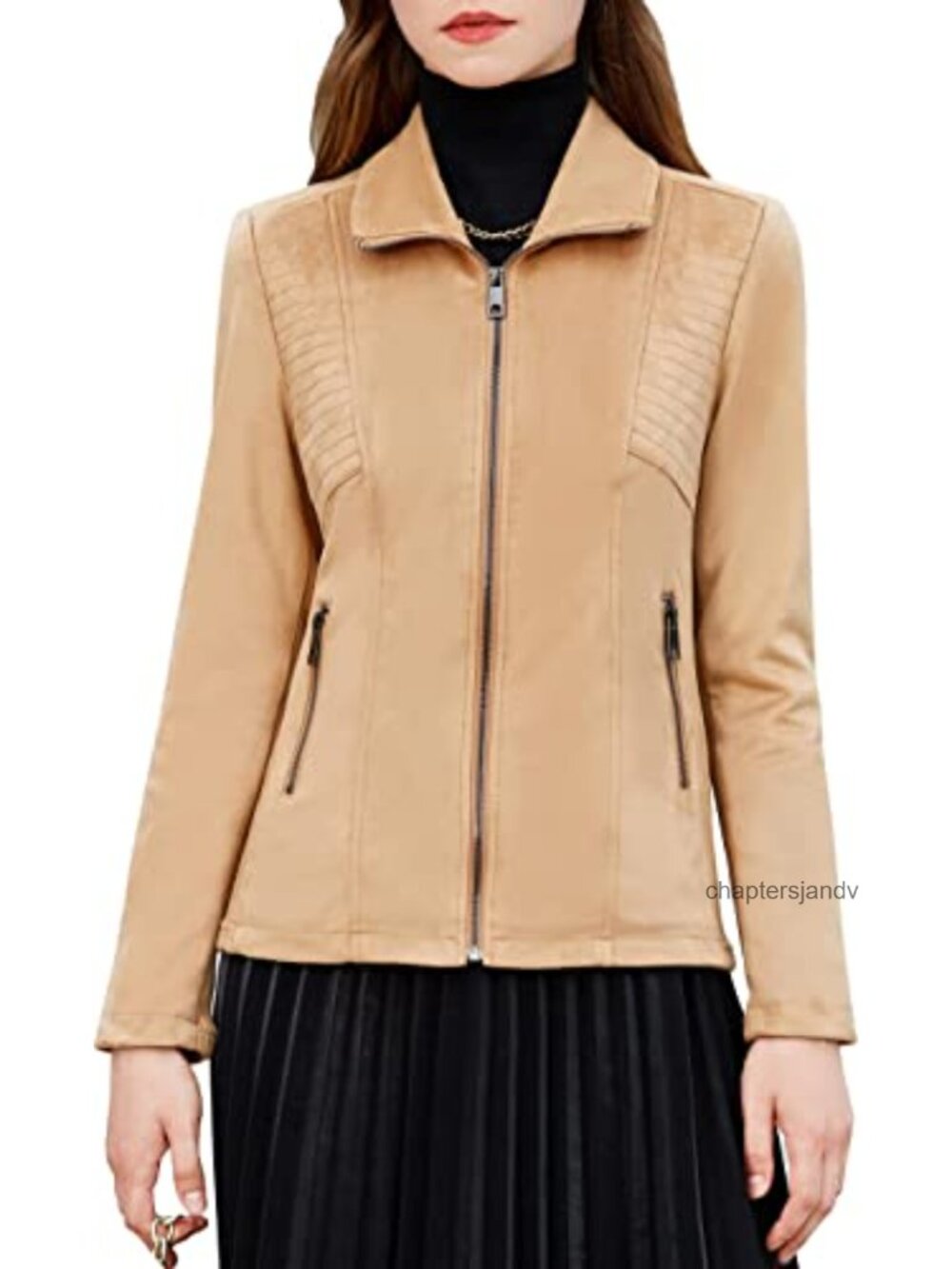 Quilted Faux Leather Jacket Zip Up Suede Coat